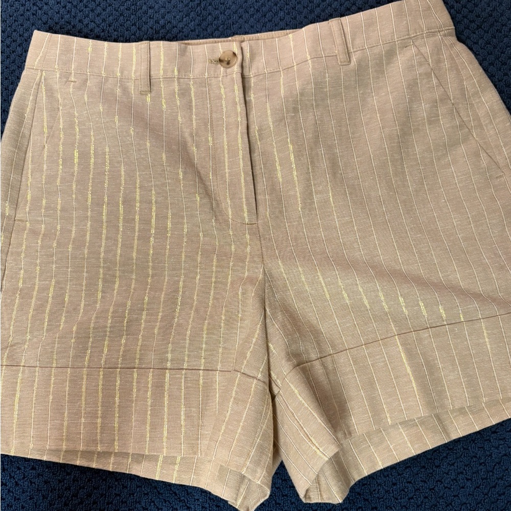 NWT Women’s J. Crew Light Tan Shorts with Gold Pinstripes Size 8
